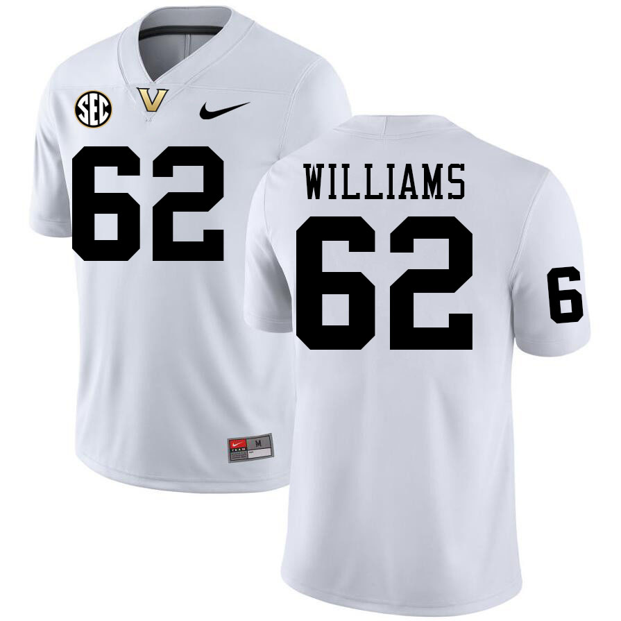 Vanderbilt Commodores #62 CJ Williams College Football Jerseys Stitched-White